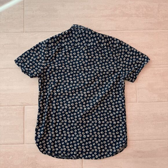 Ricky Singh Denim & Flowers Men Shirt Small Blue Floral Button Short Sleeve - Picture 2 of 6
